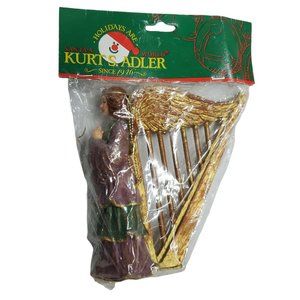 Kurt S Adler Christmas Ornament ANGEL Musical Instrument Purple Green Gold 4.5"